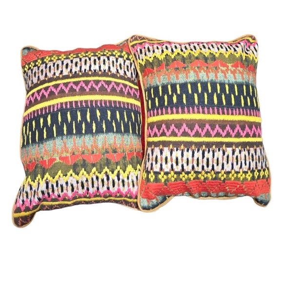 Anthropologie Francesco Set of 2 Multicolored Embroidered Pillows 20"X14"X6" - Picture 3 of 11